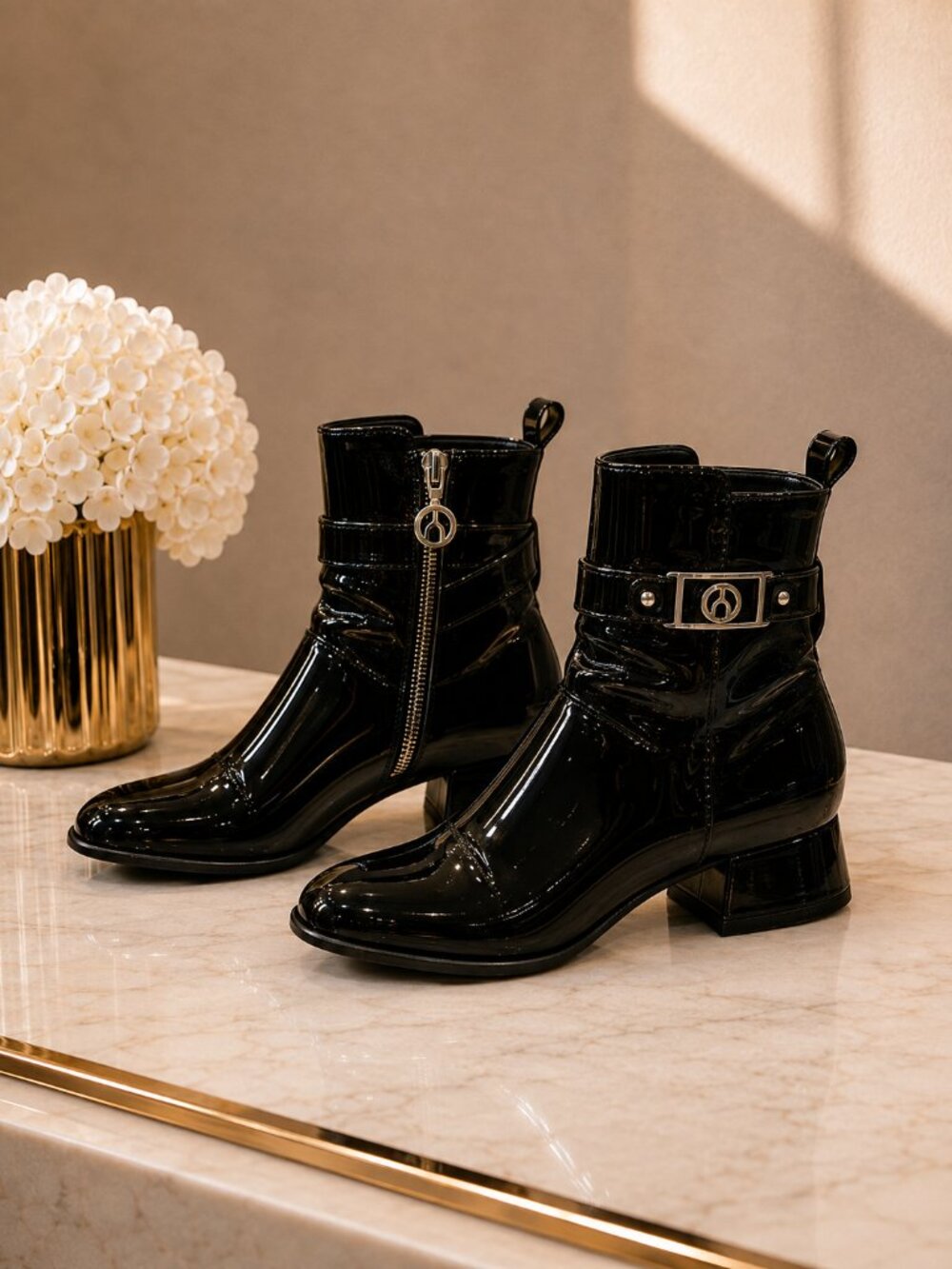 Yves Desfarge Black Patent Leather Ankle Boots Size 8M